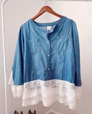 NWT Denim Jacket With Lace