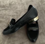 Claurinda Loafers Black Gold Heel Flats sz 7