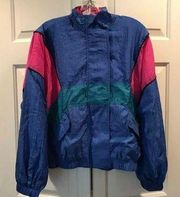 Windbreaker Jogging Track Nylon Jacket Colorblock French Navy Vintage 80s 90s