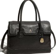 Cole Hann Deconstructed Brooke Satchel Bag Black Lambskin Pebbled Leather Purse