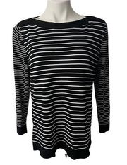 Karl Lagerfeld Black White Striped Long Sleeve Lightweight Knit Sweater