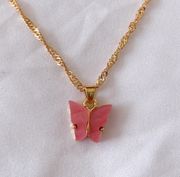 Magenta Rose Pink Butterfly Necklace