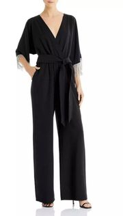 Crepe Rhinestone Fringe Jumpsuit with side pockets