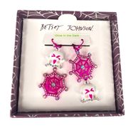 Betsey Johnson Ghost and Spiderweb Dangle Earrings Glow in the Dark Pink White