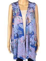 LOGO by Lori Goldstein sheer, floral long open vest w/Pockets. Size Large. EUC
