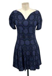 Versus Versace Blue Black Print Cap Sleeve Mini Dress Size 44 / US 8