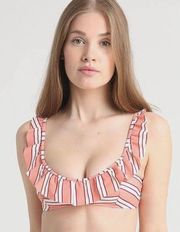 White and coral stripe frill bikini top never worn