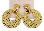 Daisy Fuentes Women’s Round Gold Plated Hammered Drop Statement Earrings