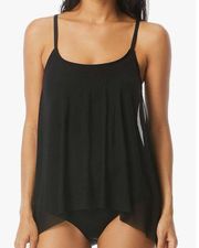 Coco Reef Women's Underwire Solid Black Tankini Top Swim Mesh Layer Detail 34C