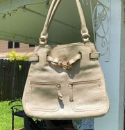 Cole Haan Beige w/Gold accents Pebbled Leather Shoulder Bag