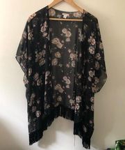 Xhilaration Sheer Floral Duster with Fringe