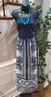 Grayson Women's Blue Polyester Scoop Neck Sleeveless Long Maxi Dress Size 16