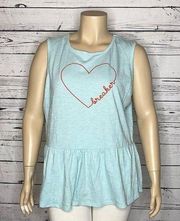 Lane Bryant NWT Size 18/20 Blue w/ Red Heartbreaker Graphic Peplum Hem Tank Top