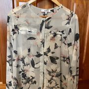 Sheer Floral button down blouse