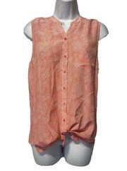 Joie Silk Tie Front Sleeveless Button Up Edalette Tank Orange size M