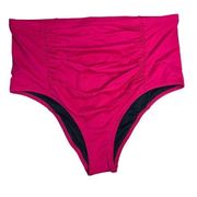 NWOT BECCA Vintage Cut High Waisted Ruched Bikini Swim Bottoms Pink Magenta 2X