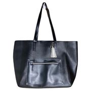 Black Textured Faux Leather Tote