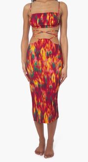 NEW WeWoreWhat Revolve Cutout Midi Skirt in Fire Tie Dye Size Large