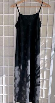 slip midi dress black floral jacquard spaghetti straps XS