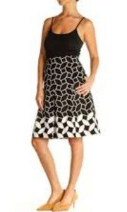 TALBOTS Women's A-Line Midi Skirt Geometric Black White 16