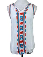 THML Tank Top‎ Womens XS White Embroidered V-Neck Sleeveless Casual Blue