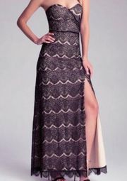 NWT  Lace Maxi Dress Gown Sweetheart Neck Strapless Side Slit 2 Scalloped