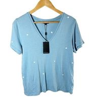 Rails Cara V Neck Blue Embroidered Stars Cotton T Shirt Size Small