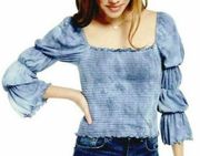 NWT, Rewash Totally Tie Dye Smocked Ruffle-Trimmed Top Blue, Sz M