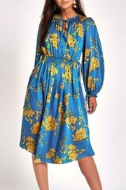 NWT River Island Petite Flowy Midi Floral Dress Petite 14 Satin Blue Knee Length