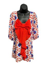 GIANNI BINI, Women’s Red White & Blue, Dress Size Small, fully lined, Red Bow