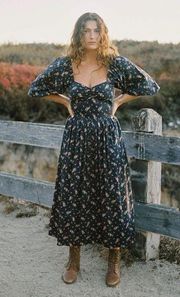 Christy Dawn The Peyton Puffed Sleeve Maxi Dress Mums Ditsy Black Size M NWT