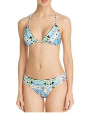 Nanette Lepore 2PC Bikini Blue Plunging Triangle Swimwear Top & Bottom 6 NWT