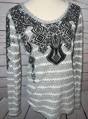 NWT Vocal USA Shirt Tunic Top size Small Black Tribal Long Sleeve Bling Western