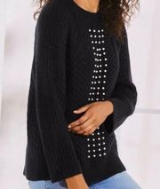 SOFT SURROUNDINGS Women's PLUS 2X Noemi Cable Knit Sweater Pearl Embossed Black