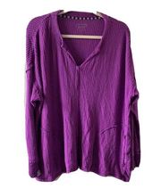 Vera Bradley Womens Size Large Purple Waffle Knit Split Neck Blouse Top