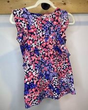 Juicy Couture sleeveless ruffle top floral pink purple workwear casual size S