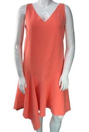 Lafayette 148 Womens Size L Floretta Asymmetric Dress Flutter Hem Coral NEW