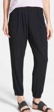 Eileen Fisher Georgette Black Pull On Silk Slouchy Ankle Pant w/ Pockets XS