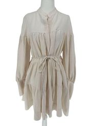 Shona Joy Brigitte Tiered Linen Cotton‎ Cream Mini Dress US 2 AUS 6 Women’s