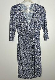 Laundry by Design Blue White Abstract Pattern Faux Wrap Dress Size 8