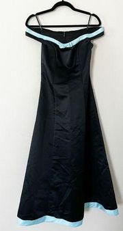 VINTAGE GUNNE SAX Off Shoulders Maxi A-line Ball Gown Black Blue Size S