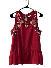 Eyeshadow Maroon Floral Embroidered Tank Top Blouse