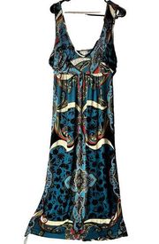 One World Live and Let Live maxi Dress Womens XL Sequins Paisley Boho teal multi