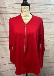 1553-BCX medium red 1/2 zip 3/4 sleeve blouse/shirt