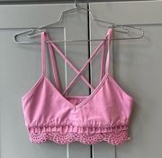 Carbon 38 Crochet Banded Macrame Pink Barbie Cropped Sports Bra Small Athletic