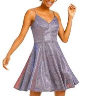Sz 6 Xscape Silver Blue Glitter Fit & Flare Dress