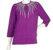 Purple Beaded Cardigan Sweater