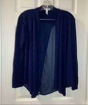 Ambiance Apparel Navy Blue Open Front Split Back Cardigan 1X