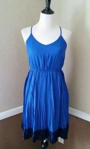 NEW Ya Los Angeles ModCloth Blue Pleated Lace Trim Racerback Dress Medium