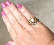 Pearl & Gold Cluster Abstract Statement Ring 18KT HGE High Gold Electroplate 5.5